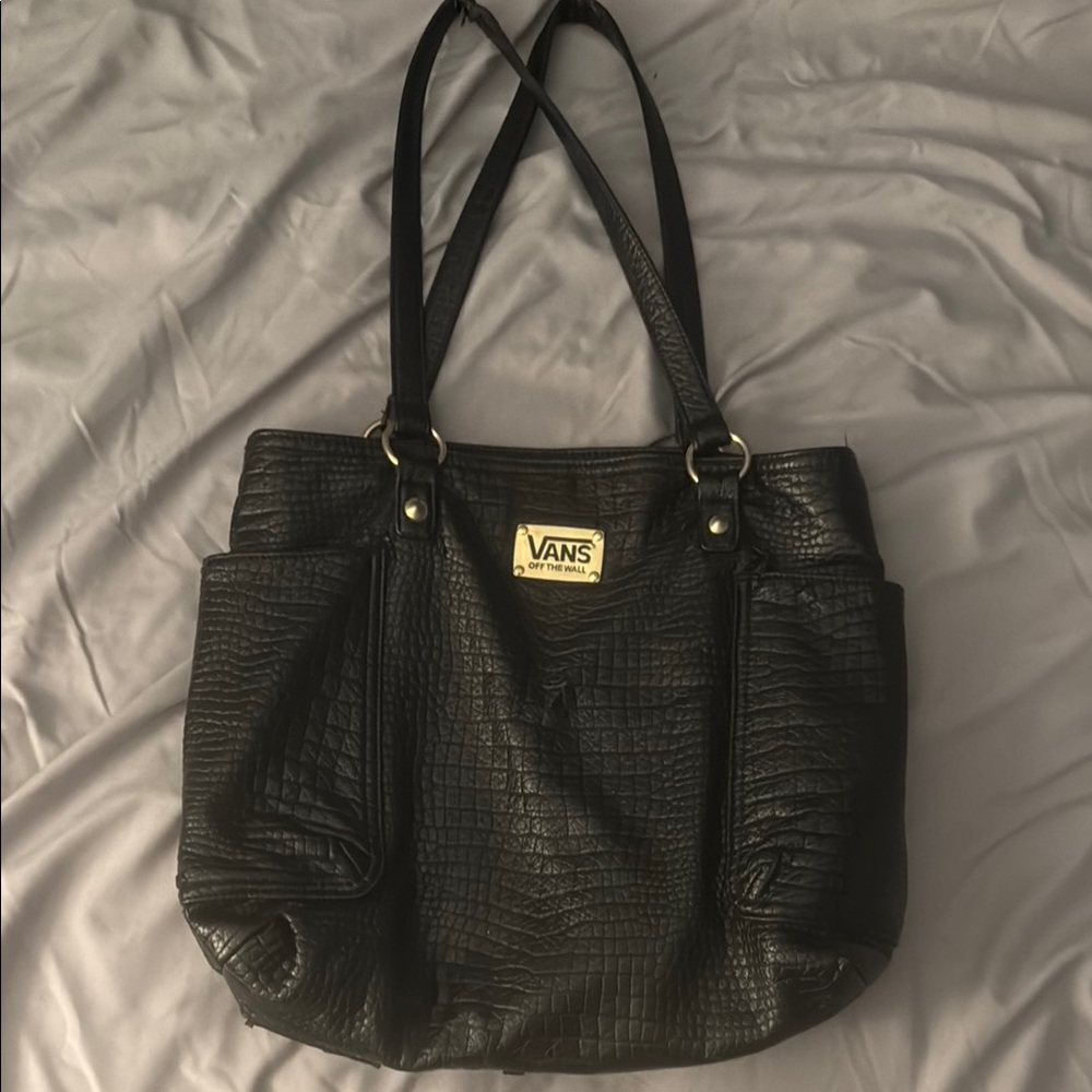 Vans Black Crocodile-Embossed Tote Bag
